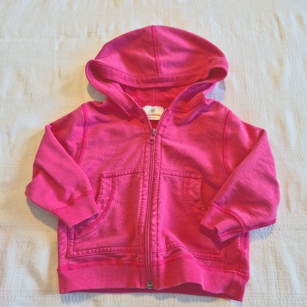 Hanna Andersson girls size 80 or 18-24 months pink full zip hoodie VGUC